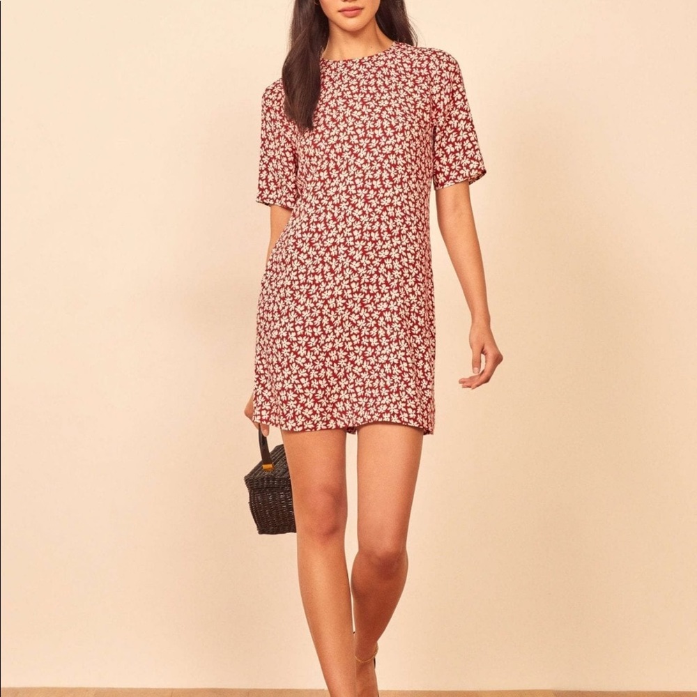 Reformation Beth dress in Grenadine red floral medium